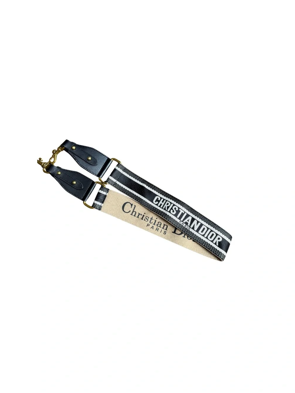 Dior Black and Beige Christian Dior Logo Shoulder Strap
